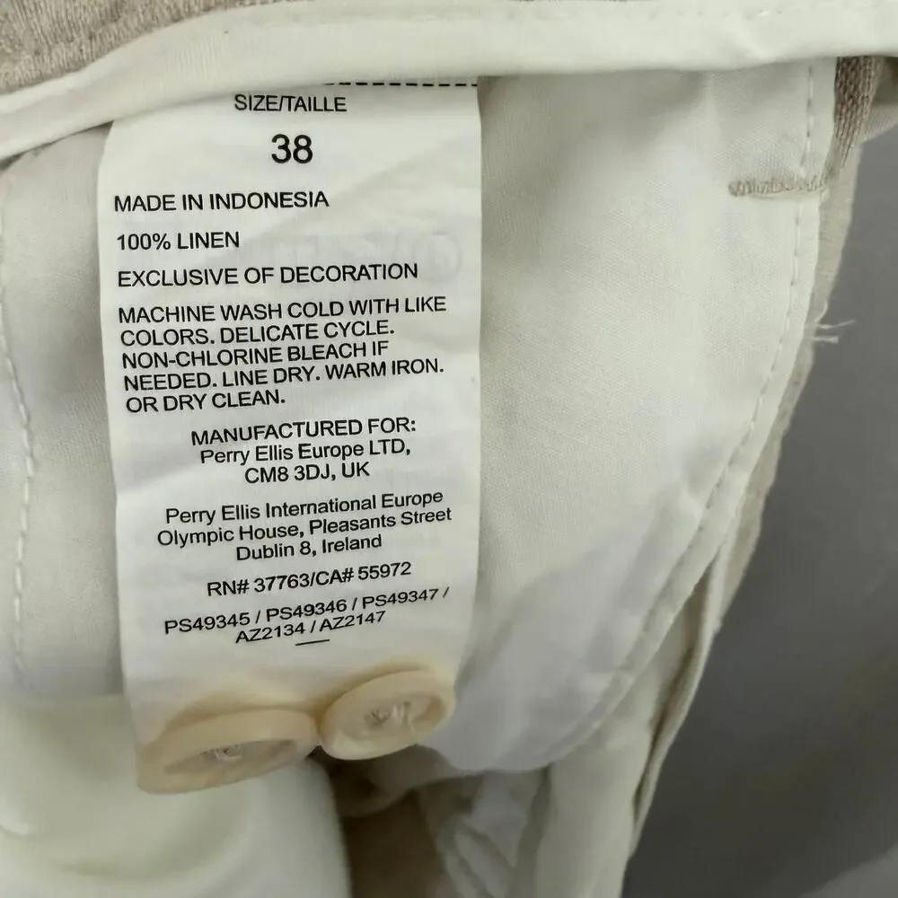 NWT Perry Ellis Cream Linen Drawstring Pants Men’s 38x33 Vacation